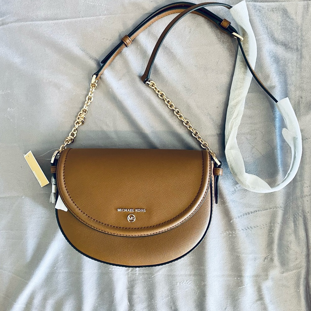 Michael Kors Tan Leather Chain Strap Crossbody Bag NWT - Picture 6 of 7
